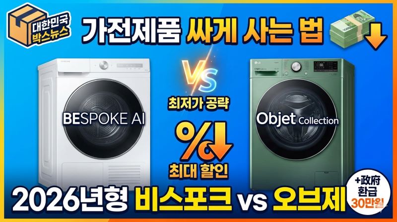 2026년형 삼성 비스포크 vs LG 오브제컬렉션 가전제품 싸게 사는 법 최저가 공략 및 정부 환급금 30만원 팁 썸네일