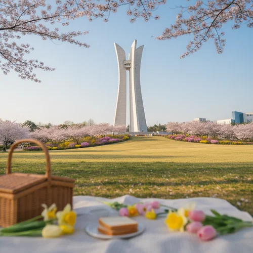 천안 숨은 봄 여행 명소 3: 역사와 낭만, 독립기념관 겨레의 탑 아래